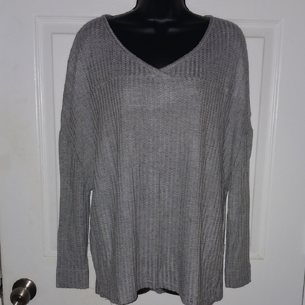 Chaser Gray V-Neck Drop Sleeve Sweater